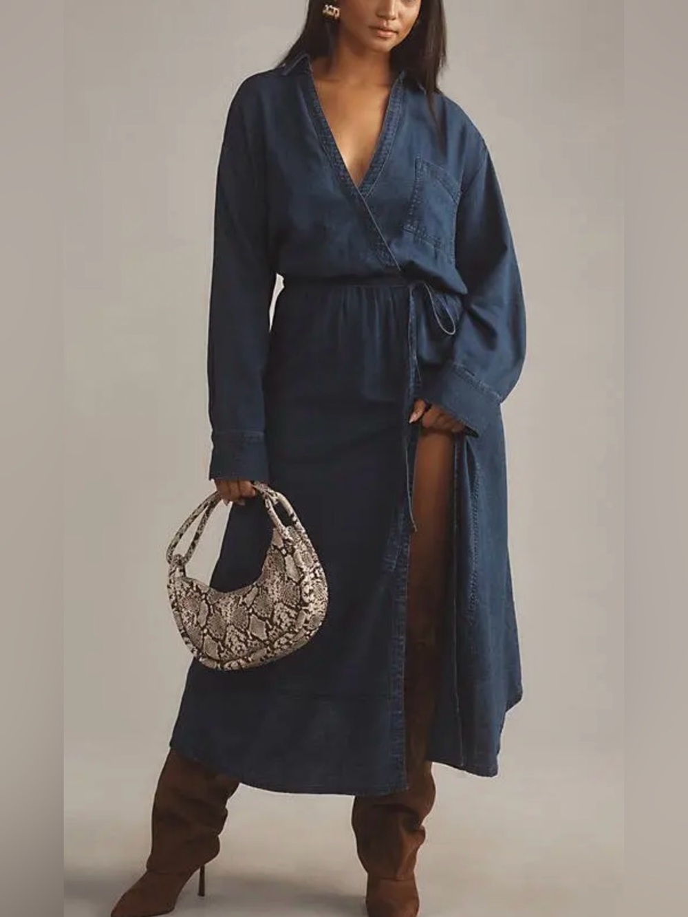 Anthropologie Pilcro V-Neck Linen Midi Wrap Dress XL